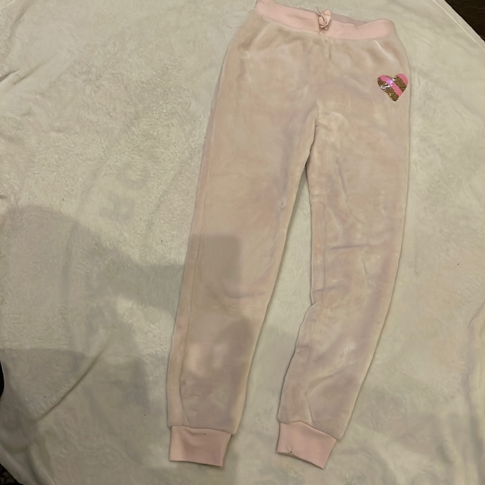 Kidtopia faux fur pink glitter heart joggers size 10/12